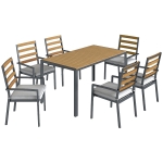 Outsunny 7 pzas. conjunto de muebles de jardín, juego con 1 mesa de comedor, 6 sillas, cojines, para terraza, madera natural