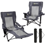 Outsunny Conjunto de 2 Cadeiras de Campismo Dobráveis Cadeira de Pesca com Encosto Reclinável apoio para os Pés Porta Copos apoio de Cabeça Cinza Escuro