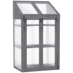 Outsunny Wooden Cold Frame Polycarbonate Greenhouse with Openable Top Cover and Double Door, Grow House for Flower, Vegetable and Plants, 70 x 50 x 120cm, Grey