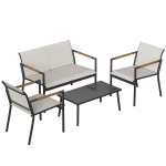 Outsunny Tuinmeubelset Zitgroep voor 4 Personen Ademend Tuinlounge met 2-zitsbank 2 Fauteuils Metalen Tafel Voetbeschermers