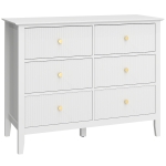 HOMCOM Fluted Dresser, 6 Drawer Chest of Drawers for Bedroom, Living Room, Hallway, Closet, White