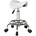 HOMCOM Salon Saddle Stool, Rolling Saddle Chair for Massage, Spa, Clinic, Beauty, Hairdressing and Tattoo, White