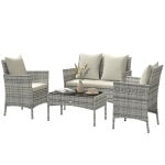 Outsunny Ensemble salon de jardin 4 pièces en rotin avec canapé 2 places, 2 chaises, table basse, gris