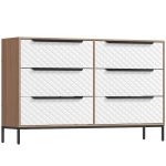 HOMCOM Cómoda com 6 Gavetas de Tecido Frentes com Padrão de Diamante Móvel de Arrumação 117,5x30x73,5 cm Madeira e Branco