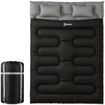Outsunny Sac de Couchage Double, Modulable en 2 Sacs pour 2 Personnes, 2 Oreillers, Section Tête, 400 g/m², 220x160x10cm, Noir