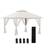 Outsunny Gazebo Pieghevole 4x4 m ad Altezza Regolabile con Zanzariera e Borsa, in Metallo e Tessuto Oxford Crema