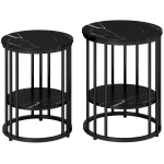 HOMCOM Set of Two Marble-Effect Coffee Tables - Black