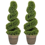 HOMCOM Set of 2 Artificial Plants, Topiary Spiral Boxwood Trees with Pot, for Home Indoor Outdoor Decor, 90cm