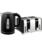 HOMCOM Kettle and Toaster Set, 1.7L 3000W Rapid Boil Jug Kettle with Otter Thermostat, Limescale Filter, 4 Slice Toaster with 7 Browning Controls, Crumb Tray, LED Strip, Black