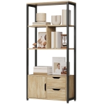 HOMCOM Bibliothèque style industriel 3 étagères placard porte 2 tiroirs 58 x 24 x 122 cm effet bois naturel acier noir