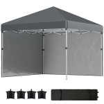 Outsunny Tenda Dobrável Pop-up 297x297x288 cm com 2 Paredes Laterais Anti-UV Altura Ajustável em 3 Níveis e Bolsa de Transporte Cinzento Escuro
