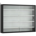 HOMCOM 5-Tier Wall Display Cabinet,  Wall Mounted Display Case w/ 4 Adjustable Shelves, Glass Doors, 60x80cm, Black and White