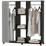 HOMCOM Armoire penderie Meuble de Rangement Mobile 6 roulettes 120L x 40l x 128H cm en bois Noir
