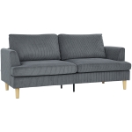 HOMCOM Sofá de 3 Lugares Revestido em Veludo Almofadas Espessas com Molas Assento Largo 2 Almofadas 188x80x86 cm Cinzento Escuro