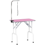PawHut 32" Foldable Dog Grooming Table Pet Drying Beauty Table Adjustable Fixed Arm Rubber Top, Pink