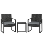 Outsunny Conjunto de Móveis de Exterior de 3 Peças em Vime PE com Cadeiras Mesa de Vidro Temperado e Almofadas Cinza Claro