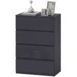 HOMCOM Commode 4 tiroirs, meuble de rangement à haute brillance, fermeture douce et silencieuse, 55 x 34 x 80 cm, gris
