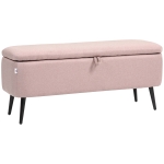 HOMCOM Banco de Armazenamento Estofado em Linho com Tampa Abatível e Pés de Aço Carga Máxima 150kg 101x38,5x44,5 cm Rosa