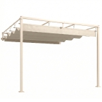 Outsunny Pérgola de Parede para Jardim 3x3 m com Teto Retrátil Proteção UPF30+ e Drenagem, Pérgola para Exterior Bege