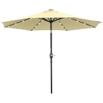 Outsunny Parasol de Jardin Extérieur Rond Ø 265 cm, Lumières LED Solaires, Manivelle Inclinable, Mât en Acier, 8 Baleines, Beige