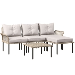 Outsunny Conjunto de Jardim em Vime Sintético Conjunto de Móveis de Exterior com Sofá de 4 Módulos 1 Mesa de Centro e Almofadas Creme
