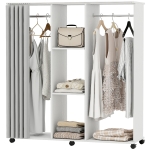HOMCOM Armoire penderie Meuble de Rangement Mobile 6 roulettes 120L x 40l x 128H cm en bois blanc