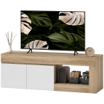HOMCOM Meuble TV 2 portes pour téléviseurs jusqu'à 60 pouces, meuble télé avec placard et étagère ouverte, effet bois naturel