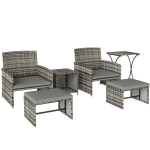 Outsunny 6 Piece Rattan Garden Furniture, Space-Saving Patio Furniture Set with Nesting Tables, Chairs, Stools, Cushions, Grey