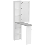 HOMCOM Składana szafka na deskę do prasowania z drzwiami, wewnętrznymi półkami, lustrem. Oszczędzająca miejsce stacja do prasowania 106x35x174 cm biała