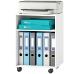 HOMCOM Support imprimante Table d'imprimante avec 2 étagères ouvertes roulettes verrouillables pour bureau maison Fax Scanner 40 x 35 x 56 cm Blanc