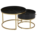 Set 2 tavolini moderni annidati in metallo effetto oro, 70x70x48 cm/50x50x43.5 cm, Nero