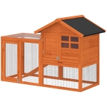 PawHut Clapier 2 étages Clapier pour lapins avec toit bitumé étanche, enclos extérieur, rampe, portes, bois 123,5x62,6x92,5 cm Orange