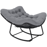 Outsunny Sedia a Dondolo da Esterno in Rattan con Cuscino Morbido, Grigio Scuro