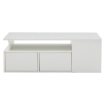 Tavolino da salotto a LED con 2 cassetti e ripiani semiaperti, 100x50x35 cm, Bianco