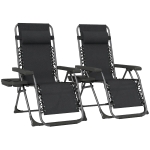 Outsunny Zero Gravity Chairs Set of 2, Folding Sunloungers Reclining Garden Chairs with Cup Holder, Headrest, Black