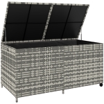 Outsunny 650L Garden Storage Box with 2 Wheels, Rattan Deck Box with Waterproof Zipped Liner, Safe Pneumatic Rods, Mixed Grey