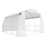 Outsunny 3 x 3 x 2 m Polytunnel Greenhouse with Roll-up Side Walls, Walk-in Grow House Tent with Steel Frame, Reinforced Cover, Zipped Door, and 6 Mesh Windows for Garden, White