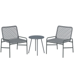 Outsunny 3 Piece Rattan Bistro Set, Outdoor Garden Furniture Set with 2 Chairs, Round Coffee Table for Patio, Balcony, Dark Grey