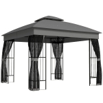 Outsunny 3 x 3 m Outdoor Garden Gazebo with Post Shelves, UPF50+ Double Roof Patio Permanent Pavilion, Grey