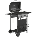 Outsunny Gasbarbecue 5 kW 2 branders BBQ grillwagen roestvrij staal incl. zijtafel ondermand frontafdekking thermometer geëmailleerd grillrooster