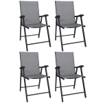 Outsunny Folding Garden Chairs Set of 4, Foldable Garden Dining Chairs with High Back, Armrests, Texteline Seat, Light Grey