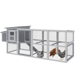PawHut Kippenhok kippenverblijf voor 3-4 kippen met ren nestkast asfaltdak Oxford-afdekking uittrekbare lade 264x82x89cm grijs