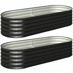 Outsunny Set of Two 150 x 60cm Steel Planters - Dark Grey