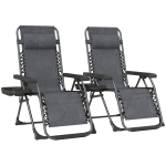 Outsunny Zero Gravity Chairs Set of 2, Folding Sunloungers Reclining Garden Chairs with Cup Holder, Headrest, Dark Grey