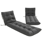 Outsunny Sun Lounger Cushions Only, Garden Lounge Chair Cushions Set of 2, Sunbed Replacement Pads with 4 Ties, Dark Grey