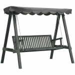 Outsunny 3 Seater Garden Swing Seat with Canopy, Wooden Swing Chair, Outdoor Hammock Bench for Balcony Patio Porch, Grey