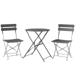 Outsunny Folding Garden Bistro Set, Outdoor Round Bistro Table and Chairs Set 2 with Electrophoresis Metal Frame, Grey