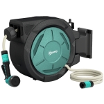 Outsunny Retractable Hose Reel Wall Mounted, 20+2m Garden Hose Pipe Reel with Lock, Auto Rewind, 7 in 1 Spray Nozzle, Includes Wall Fixings, 180° Swivel, Outdoor Watering, 54 x 20 x 39 cm, Black