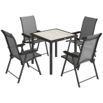 Outsunny 5 Pieces Outdoor Dining Set, Garden Dining Set for 4 with Square Table and Folding Chairs, Grey