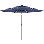 Outsunny 2.8 m Garden Parasol Umbrella with LED Solar Light, Parasol Cover, 3 Tier Outdoor Table Market Patio Umbrella, Navy Blue